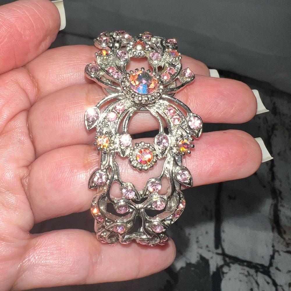 Elegant Silver and Pink Floral Bracelet